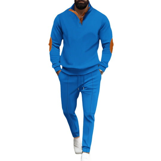 Herren nan feinstrukturiertes Halbkragen-Sweatshirt mit Knopfleiste, dekorativen Ellbogenpatches und legerem Saumabschluss Shop Nory