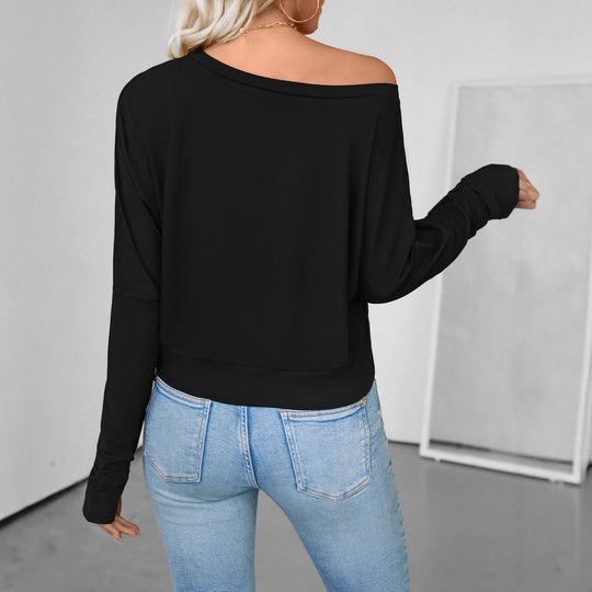 Damen Off-Shoulder Cropped-Langarmshirt mit Daumenloch Shop Nory