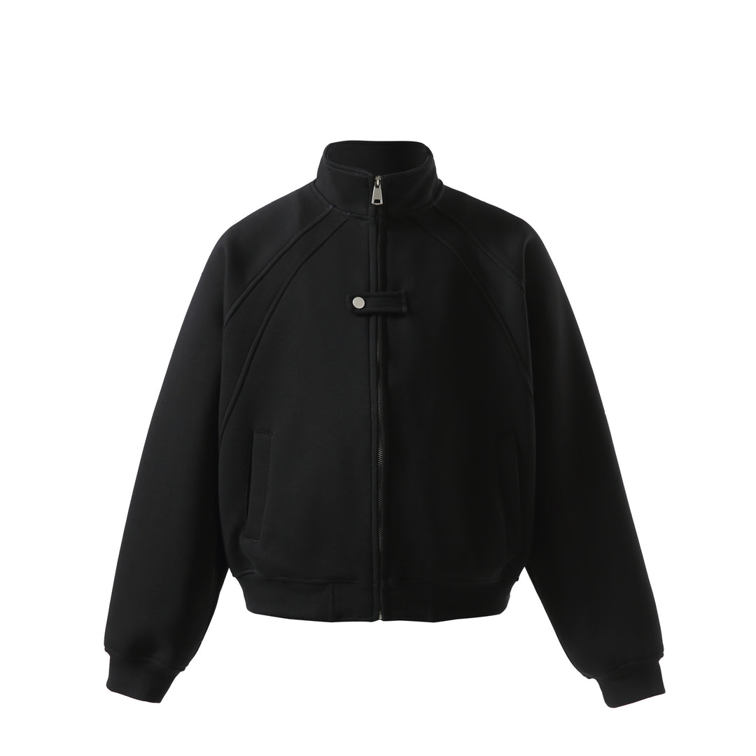 Unisex Kurz geschnittene Sweatblousonjacke mit hohem Stehkragen und Druckknopf‑Riegel Shop Nory