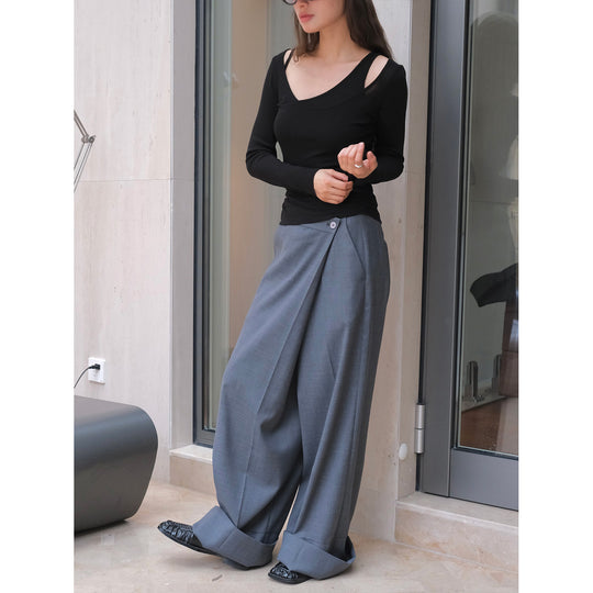Damen Asymmetrisches Longsleeve mit doppeltem Ausschnitt und Spaghettiträger-Detail Shop Nory