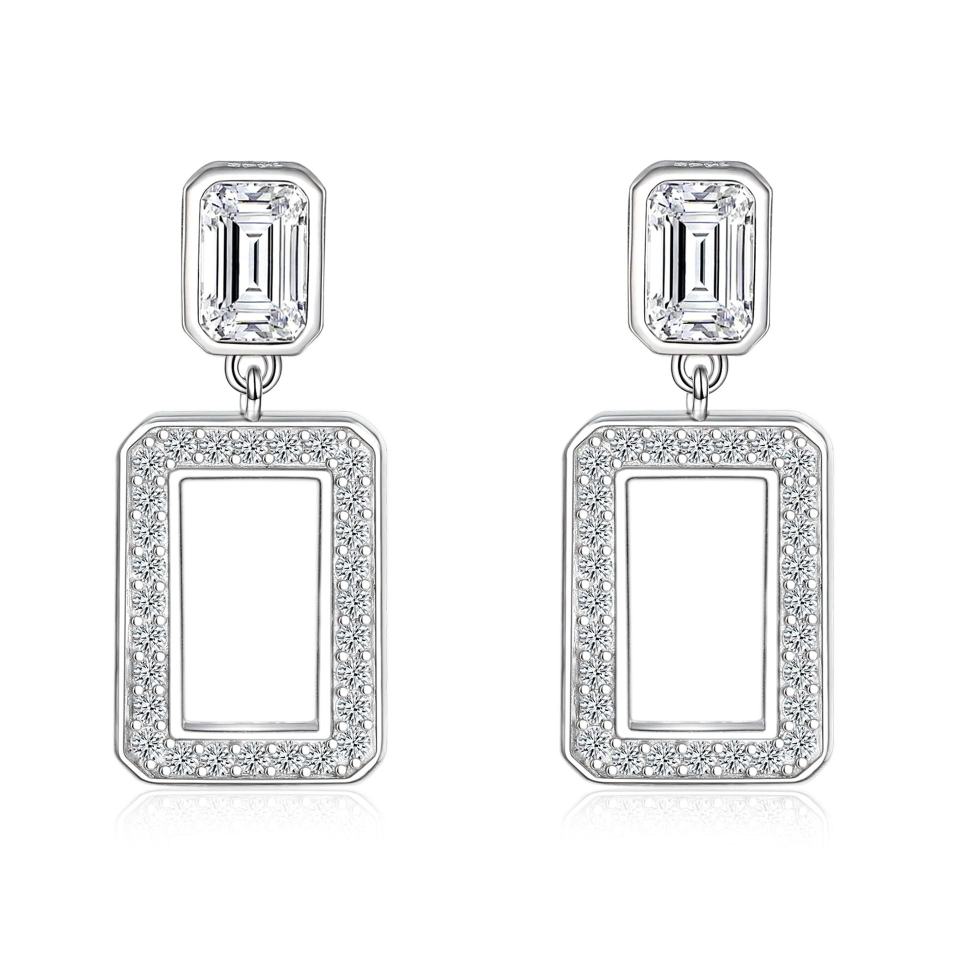 Damen-Ohrhänger mit rechteckigem Swarovski-Kristallbesatz und filigranem Design Shop Nory