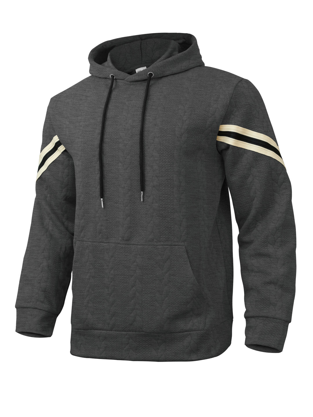 Herren Kabelstruktur-Kapuzenpullover mit Kängurutasche und Kontraststreifen Shop Nory