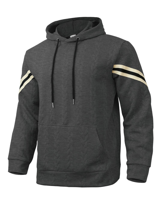 Herren Kabelstruktur-Kapuzenpullover mit Kängurutasche und Kontraststreifen Shop Nory