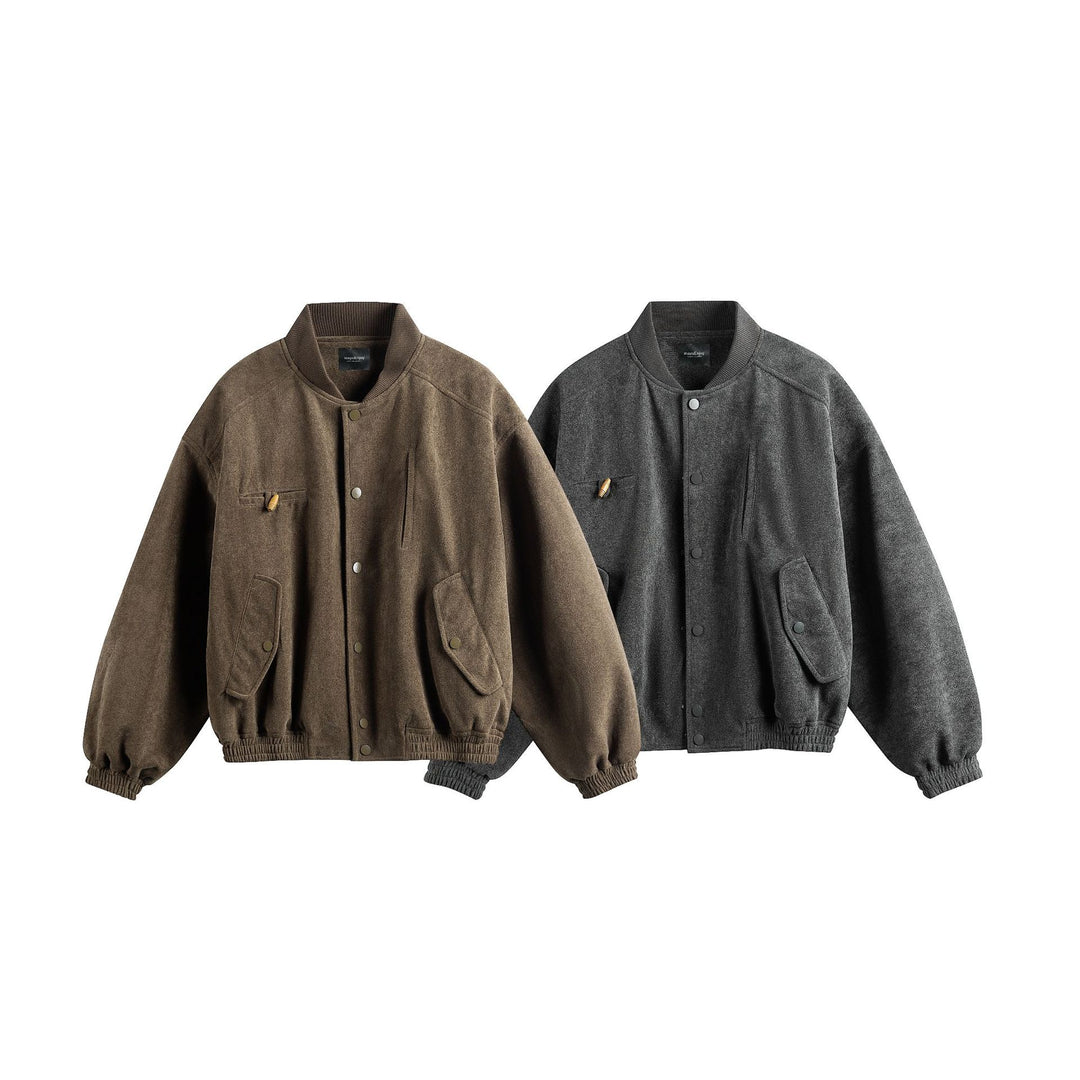 Unisex Boxy-Softsuede-Blouson mit Druckknopfleiste, Pattentaschen und geripptem Saum Shop Nory