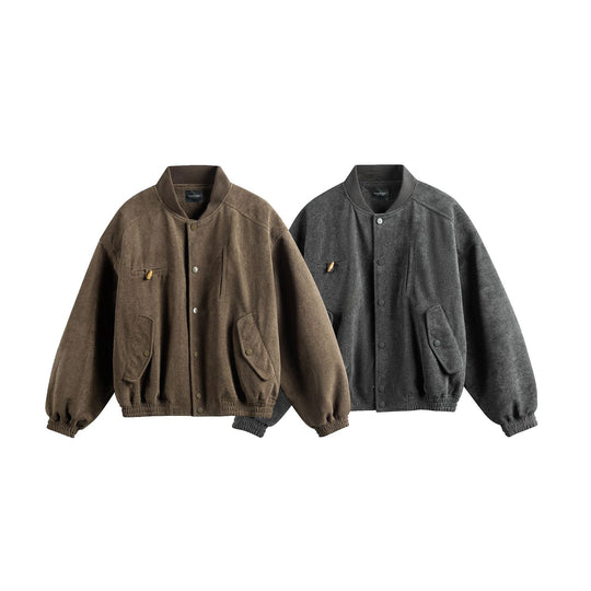 Unisex Boxy-Softsuede-Blouson mit Druckknopfleiste, Pattentaschen und geripptem Saum Shop Nory
