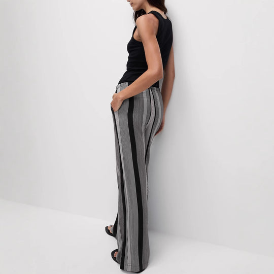 Damen Weite Palazzo-Hose mit Gummibund, Tunnelzug und vertikalem Streifenmuster Shop Nory