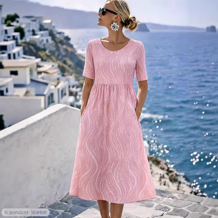 Damen Leichtes Midikleid mit Empire-Taille, halblangen Ärmeln und Eingrifftaschen Shop Nory