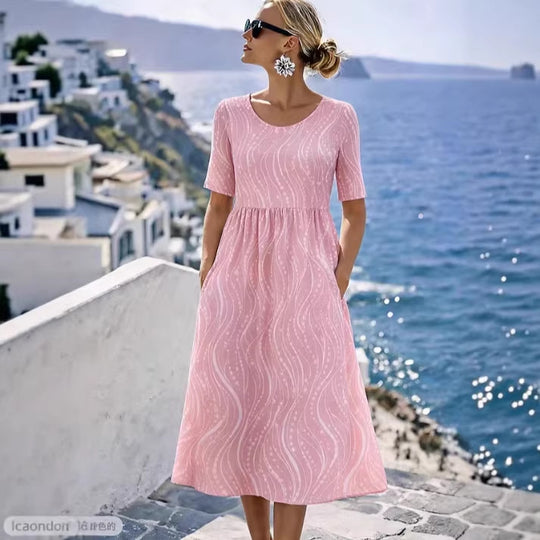 Damen Leichtes Midikleid mit Empire-Taille, halblangen Ärmeln und Eingrifftaschen Shop Nory