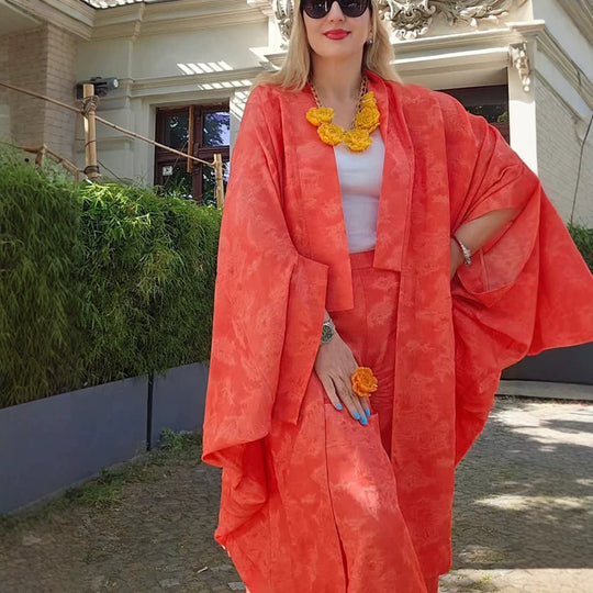 Damen Kaftan-Blazer-Set mit kimonoähnischen Ärmeln und weitem Palazzo-Hosen-Schnitt Shop Nory