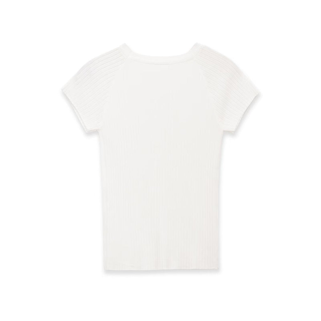 Damen figurbetontes Ripp-T-Shirt mit kurzen Ärmeln