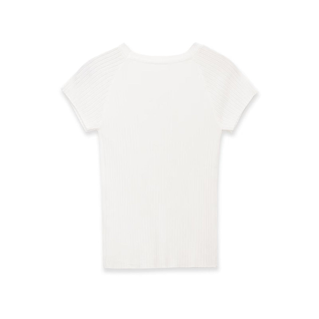 Damen figurbetontes Ripp-T-Shirt mit kurzen Ärmeln