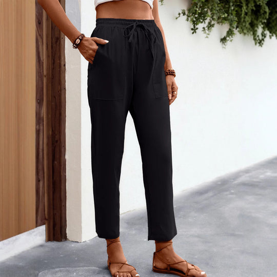 Damen Leichte High‑Waist Chino‑Hose mit Tunnelzug, aufgesetzten Taschen und gekürztem Knöchel‑Schnitt Shop Nory
