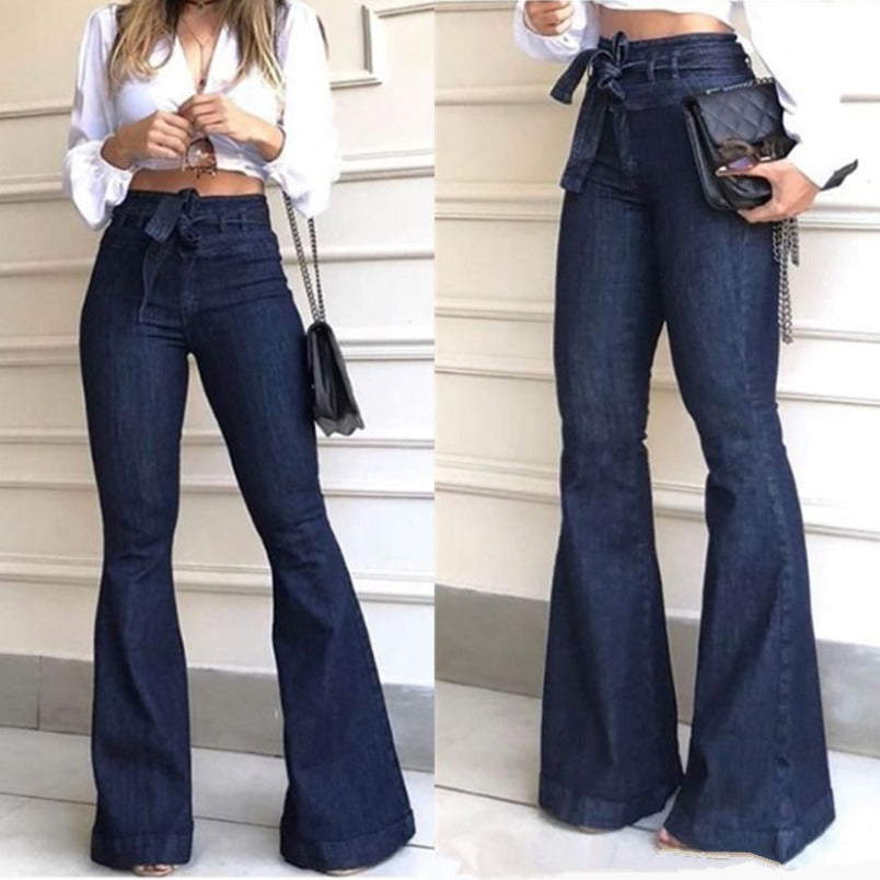 Damen Schlagjeans mit hoch tailliertem Bund