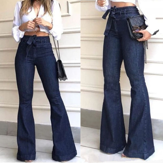 Damen Schlagjeans mit hoch tailliertem Bund