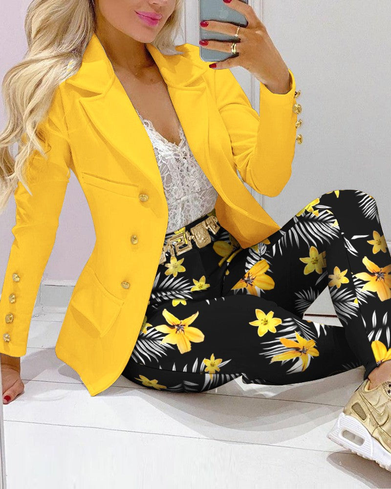 Damen Zweiteiliges Blazer-und-Hose-Set mit Schmetterlingsprint und glamourösem Glitzereffekt Shop Nory