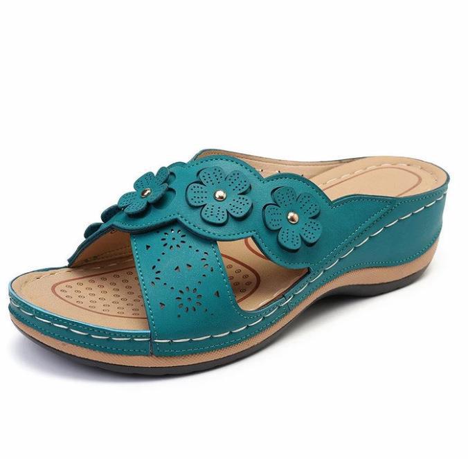 Damen Freizeitpantoletten mit Blütenapplikationen Shopnory
