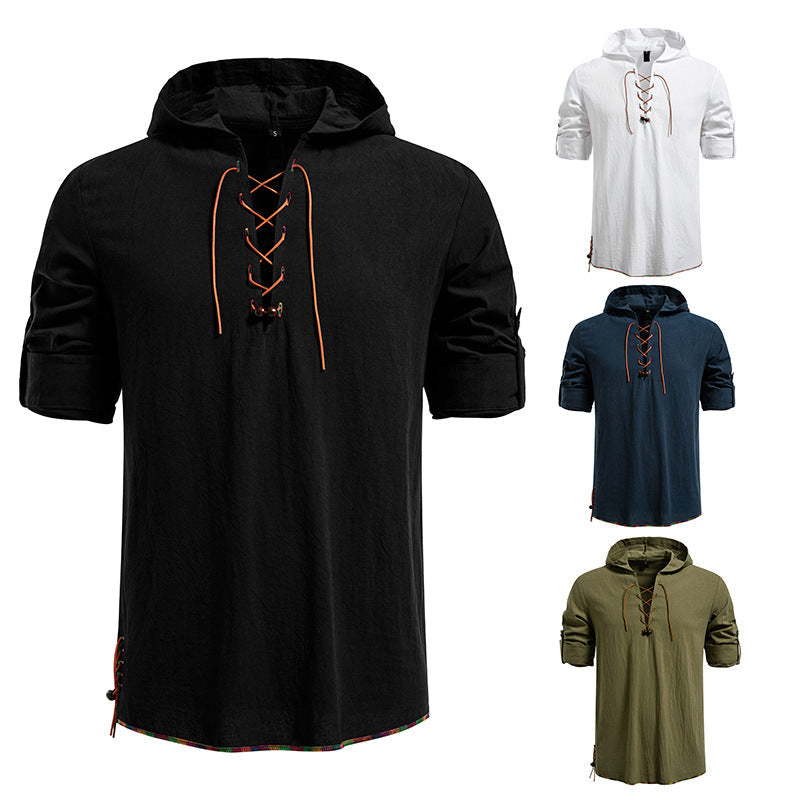 Herren Kaptuzenbluse mit einzigartigem Schnürdesign