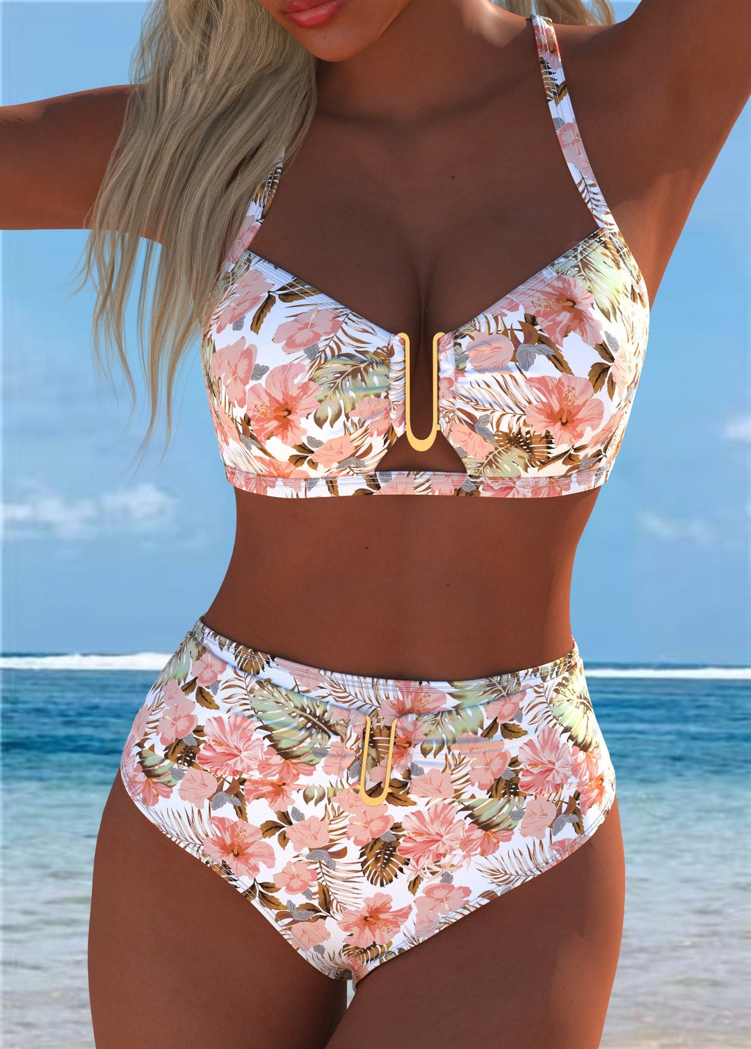 Damen Einteiler Badeanzug mit elegantem floralem Design und figurformendem Schnitt
