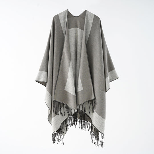 Damen Oversize-wendbarer Capeponcho aus Wollmix mit Fransen Shop Nory