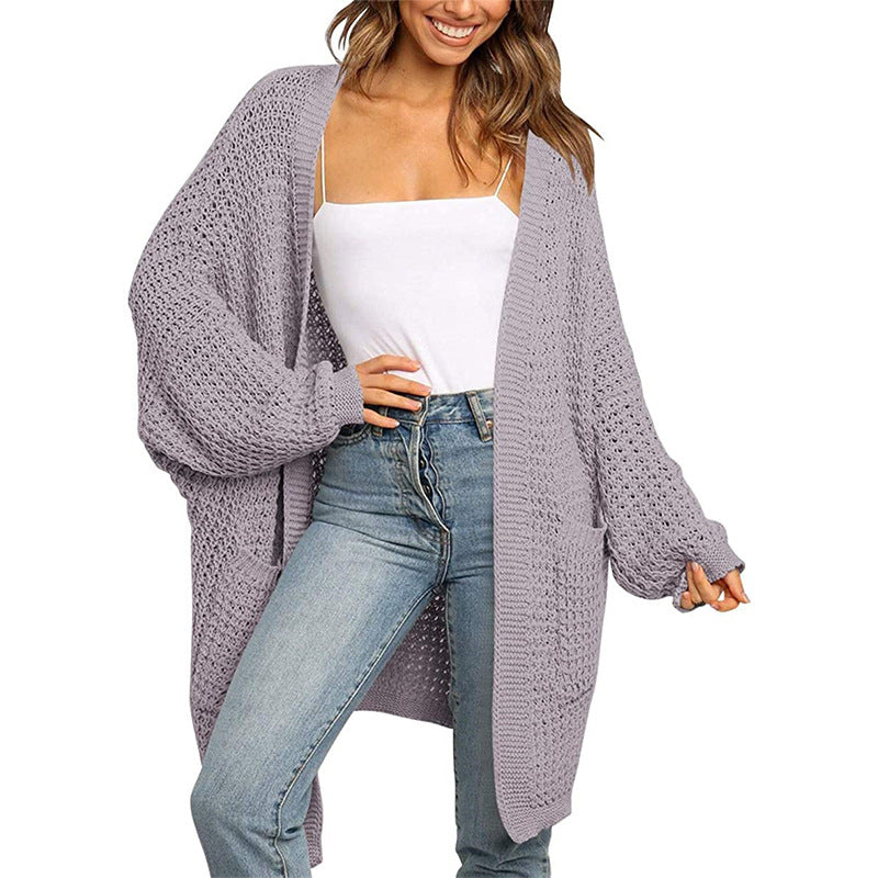 Damen Langer Offener Grobstrick-Cardigan im Cocoon-Schnitt mit Eingrifftaschen Shop Nory