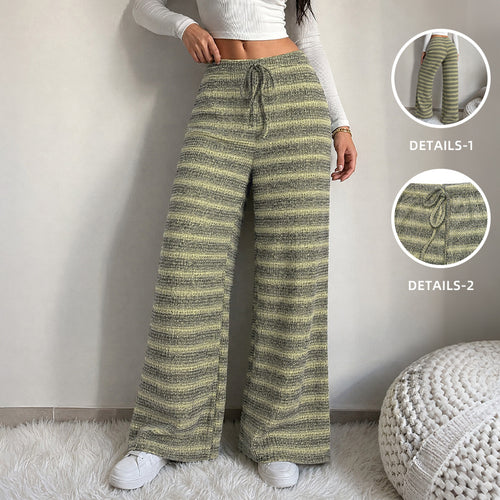 Damen Weiche Gestreifte Strick-Loungehose mit weitem Bein und Tunnelzug Shop Nory