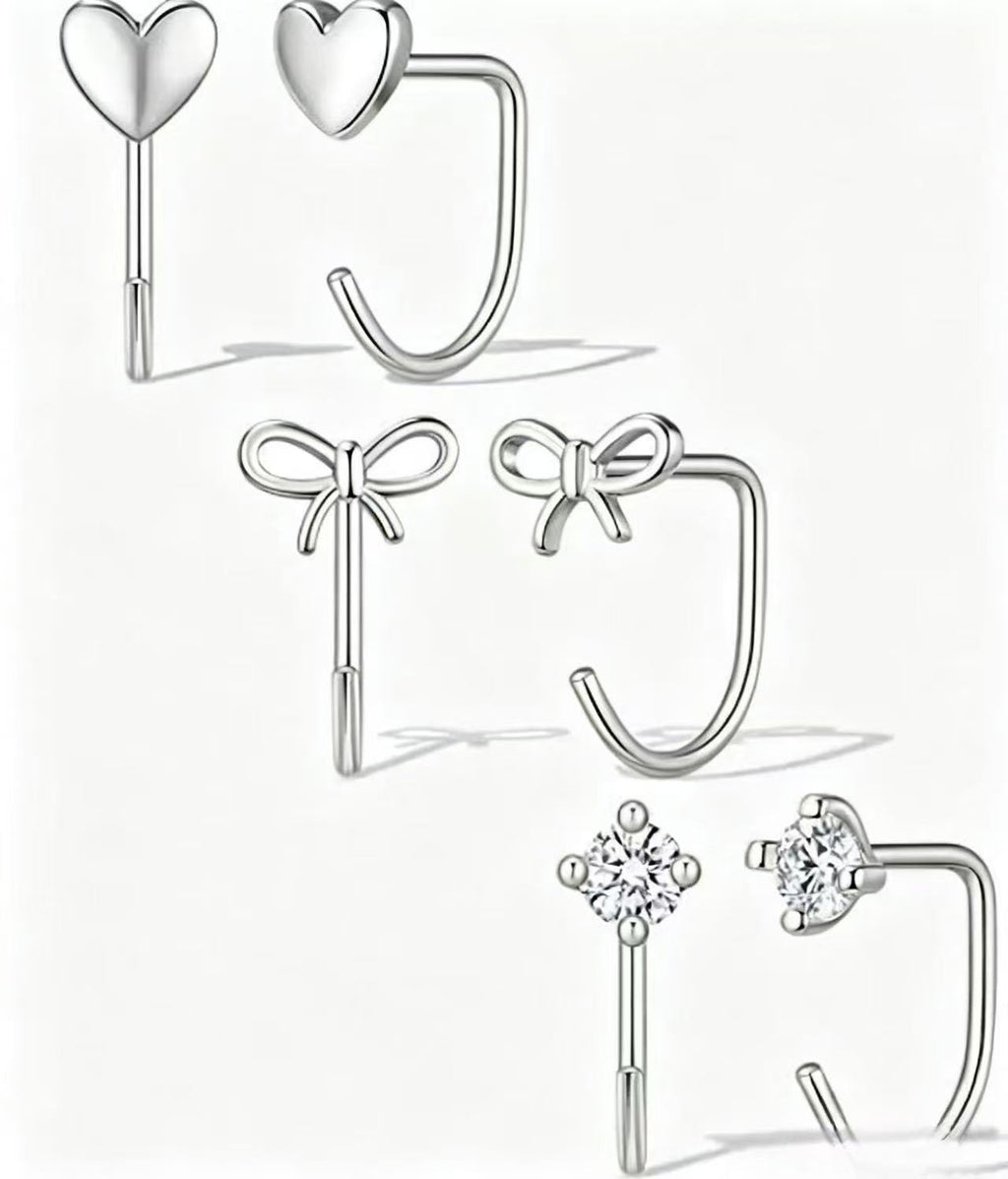 Damen Ohrstecker-Set mit Herz-, Schleifen- und Kristallanhängern Shop Nory
