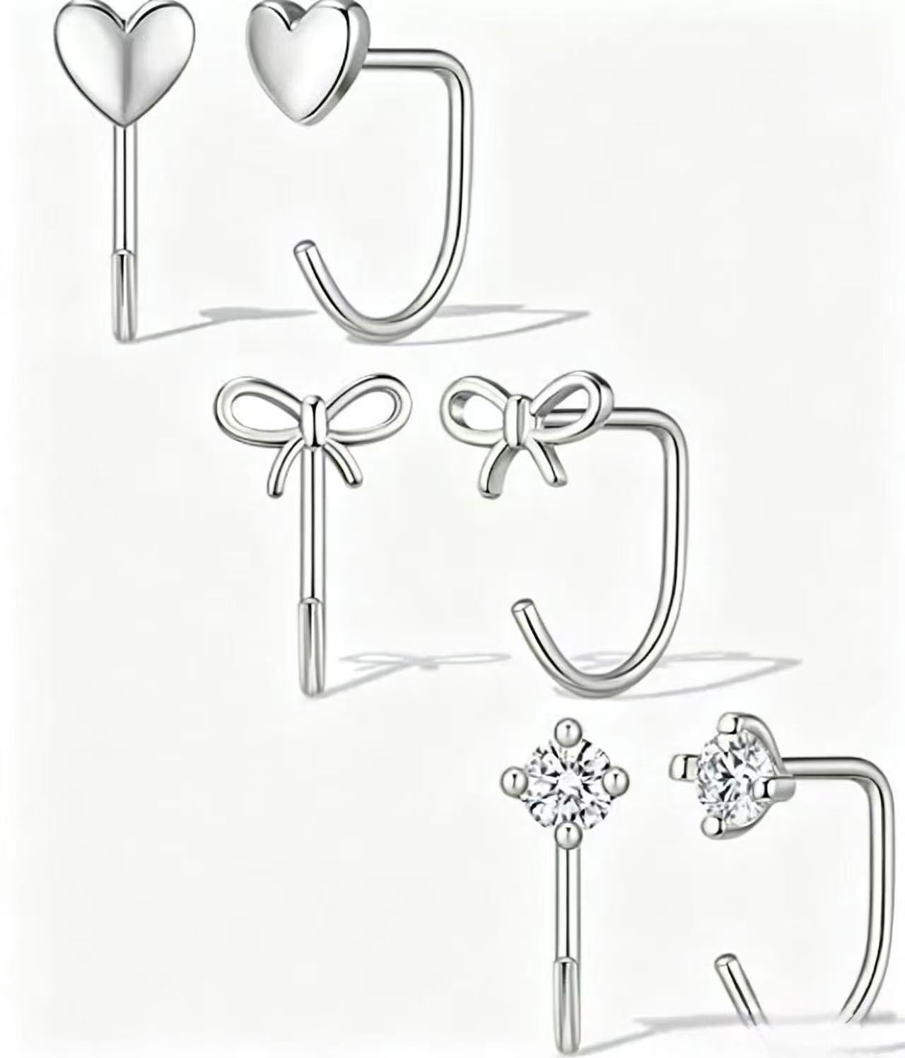 Damen Ohrstecker-Set mit Herz-, Schleifen- und Kristallanhängern Shop Nory