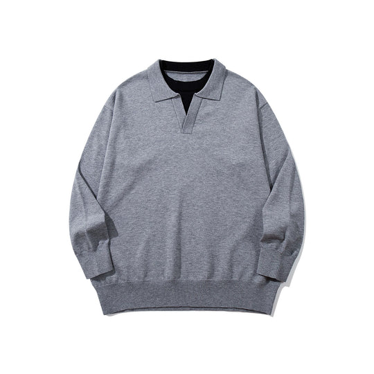 Unisex Feinstrick-Polo mit V‑Ausschnitt‑Cutout und integriertem Rollkragen-Layer Shop Nory