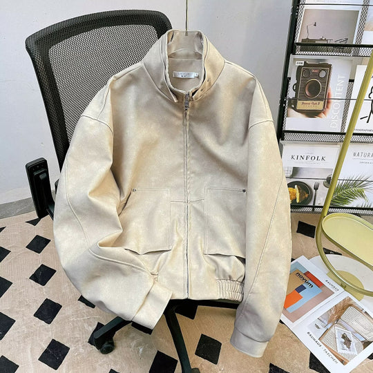 Herren kurze Stehkragenjacke aus Veloursleder-Imitat mit durchgehendem Reißverschluss Shop Nory