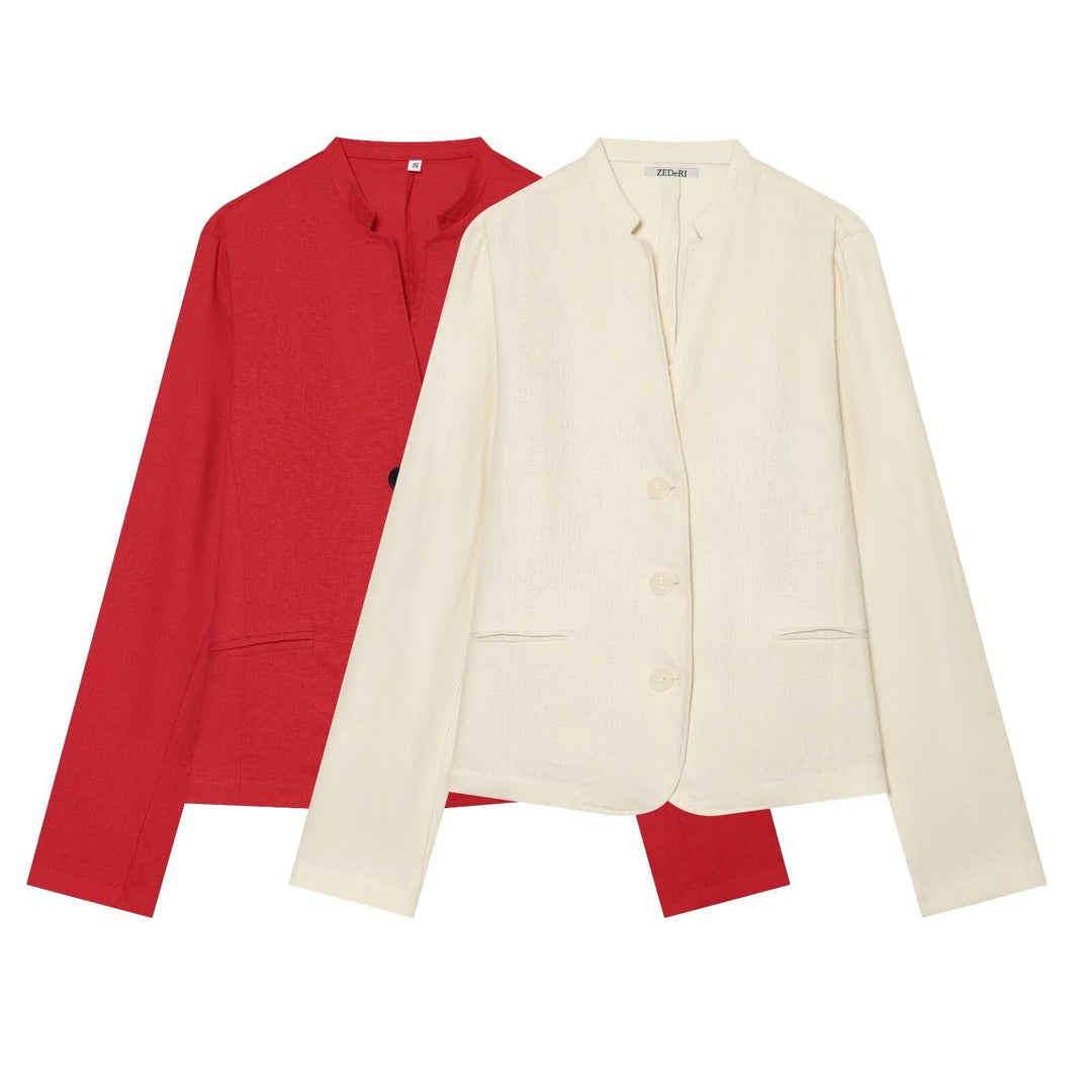 Damen Kurzblazer mit Stehkragen, taillierter Silhouette und Knopfverschluss Shop Nory