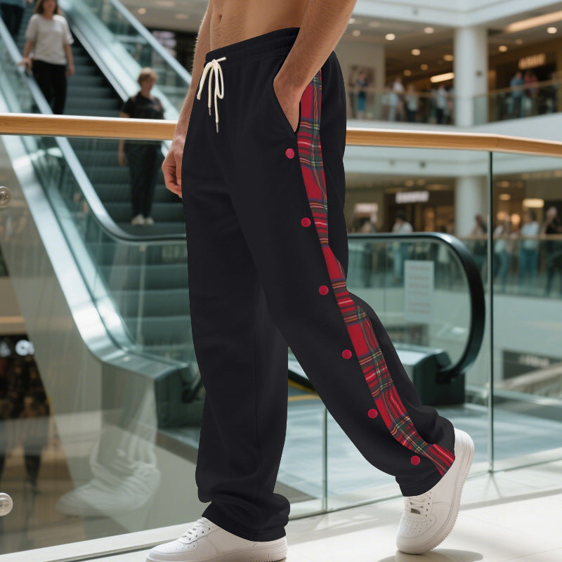 Herren nan Sweatpants mit seitlichem Karostreifen, Druckknopfleiste und Kordelzug Shop Nory