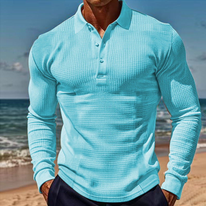 Herren Langarm-Henley-Shirt aus atmungsaktivem Strukturmaterial mit dekorativen Knöpfen