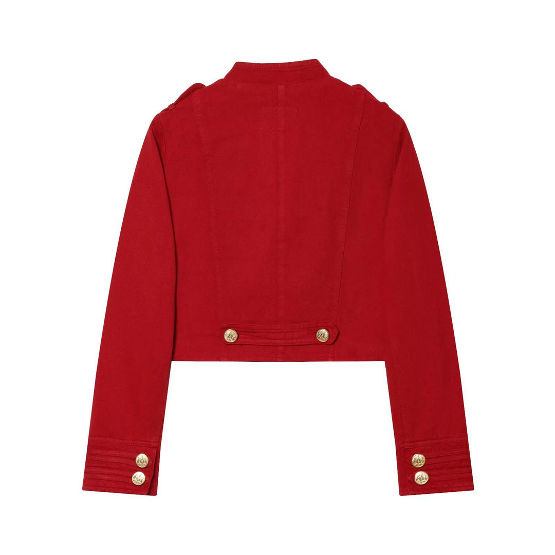 Damen kurz geschnittene militärisch inspirierte Jacke mit dekorativen Zierknöpfen Shop Nory