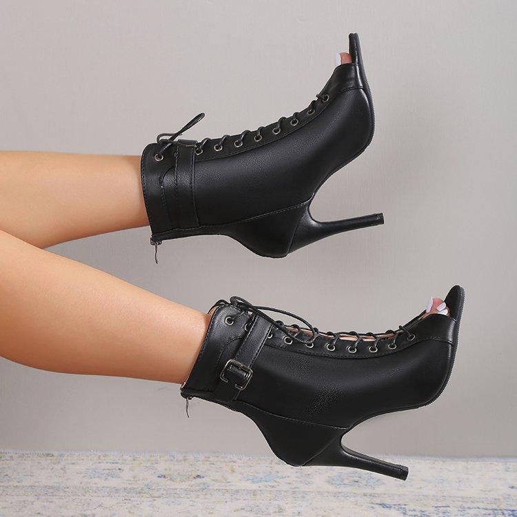 Damen Schnürstiefeletten mit offener Zehenpartie und hohem Absatz