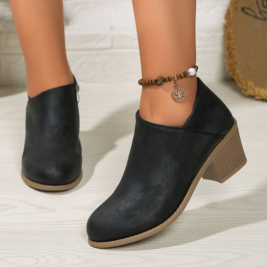 Damen kurze Stiefelette mit seitlichem Reißverschluss gepolstertem Komfortfußbett und stabilem Blockabsatz Shop Nory