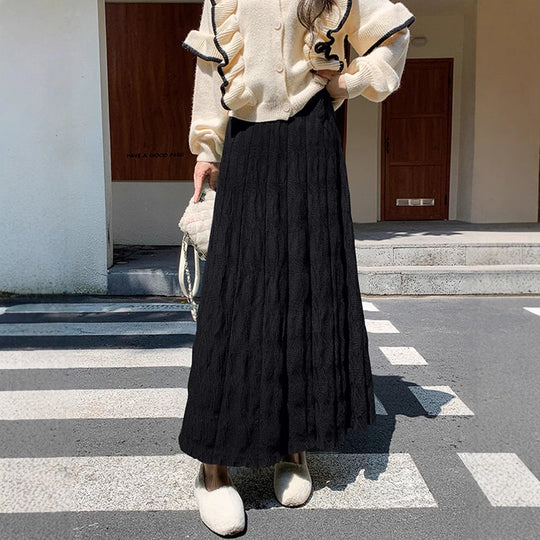 Damen Langer, eleganter Strickrock mit feinem Wellenmuster Shop Nory
