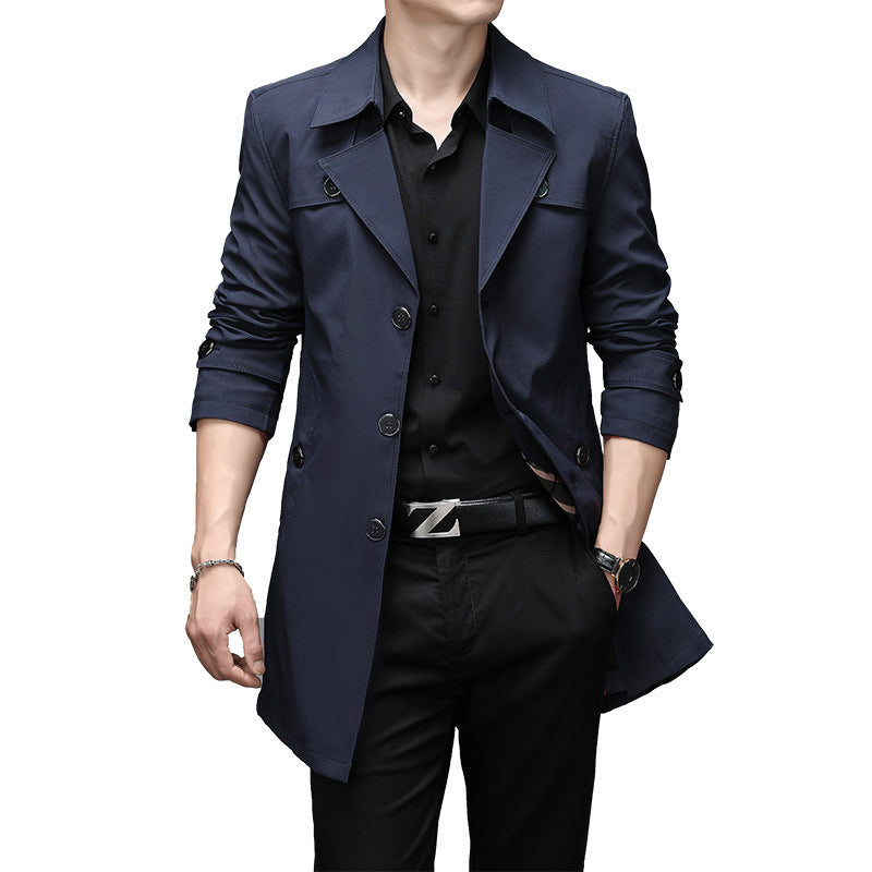 Herren Schmal geschnittener Trenchcoat mit Reverskragen und dezenter Knopfleiste Shop Nory