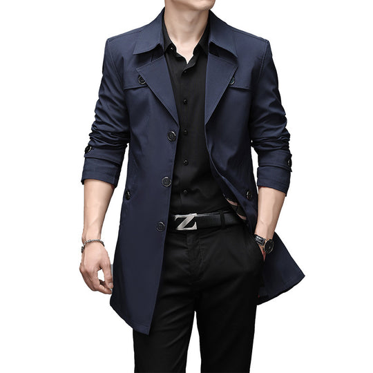Herren Schmal geschnittener Trenchcoat mit Reverskragen und dezenter Knopfleiste Shop Nory