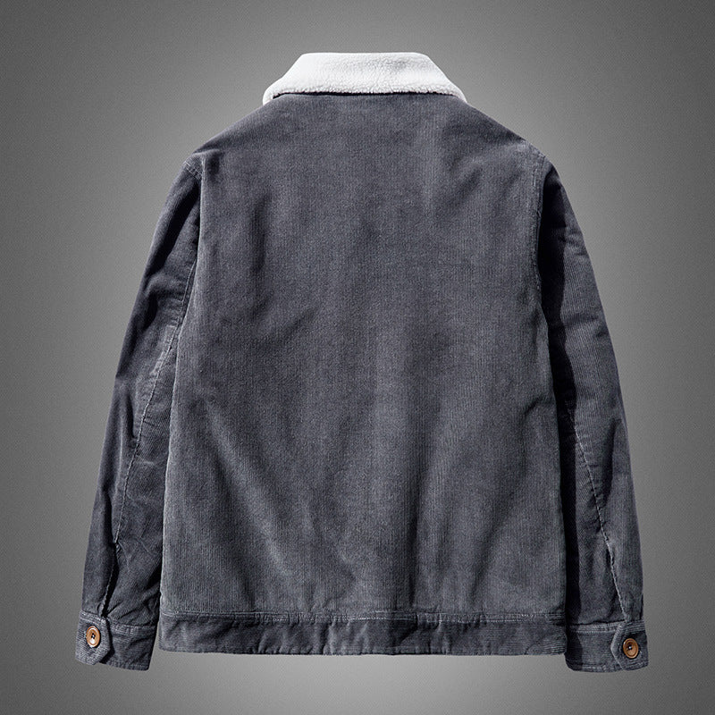Herren Cordjacke mit Sherpa-Innenfutter, Hemdkragen und Taschen-Detail Shop Nory
