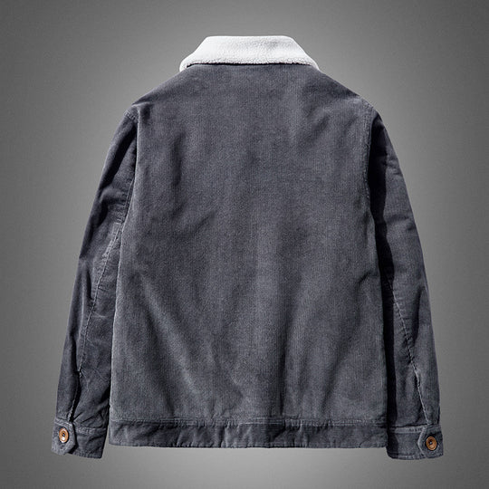 Herren Cordjacke mit Sherpa-Innenfutter, Hemdkragen und Taschen-Detail Shop Nory