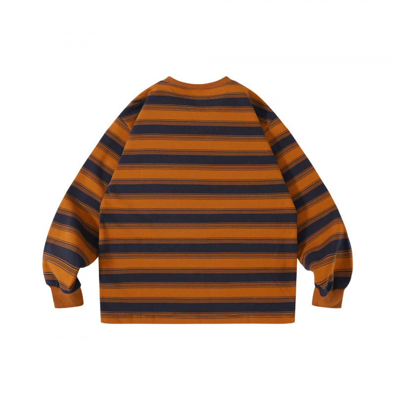 Unisex Oversize Streifen-Sweatshirt mit Brusttasche und Rundhals Shop Nory
