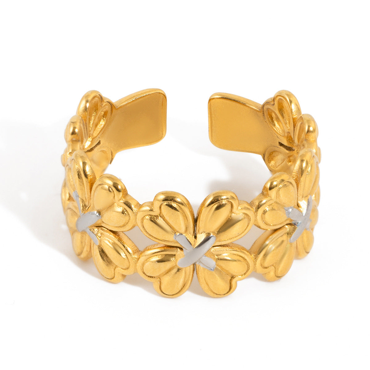 Damen Offener Armreif mit detailverliebtem Blumenmotiv aus hypoallergenem Edelstahl Shop Nory