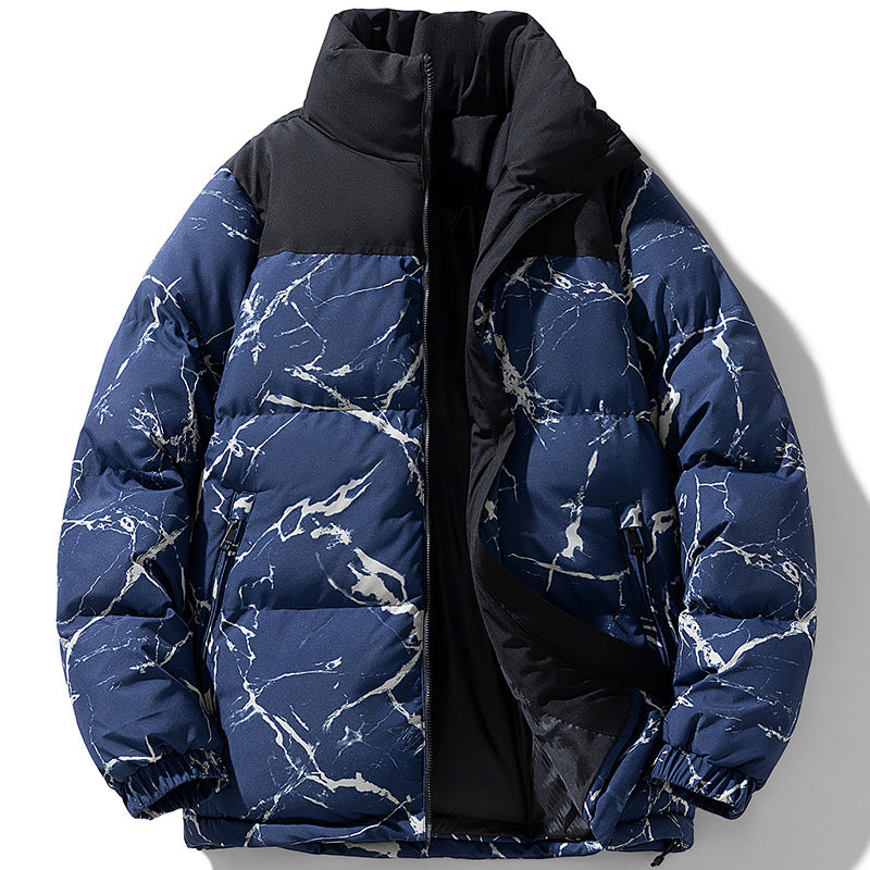 Herren Wattierte Steppjacke mit Marmorprint, hohem Stehkragen und winddichter Außenlage Shop Nory