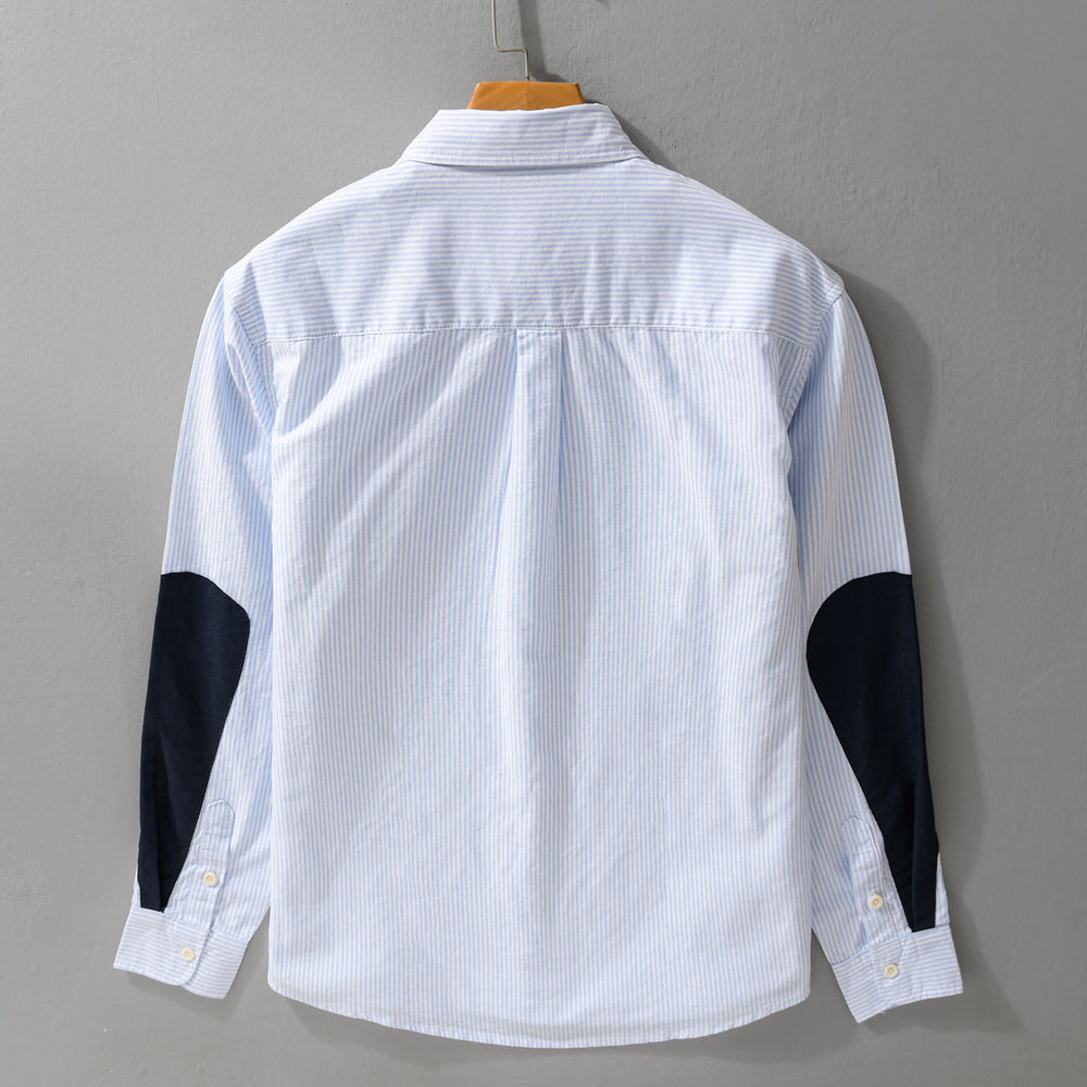 Herren Gestreiftes Overshirt‑Hemd mit Kontrast‑Ellbogenpatches und aufgesetzter Brusttasche Shop Nory