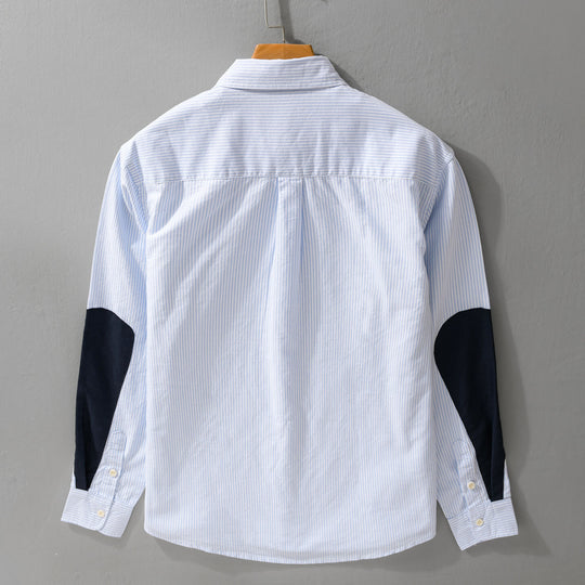 Herren Gestreiftes Overshirt‑Hemd mit Kontrast‑Ellbogenpatches und aufgesetzter Brusttasche Shop Nory