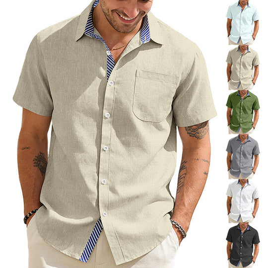 Herren nan Business-Casual Kurzarmhemd mit gestreiftem Kragenfutter und Brusttasche