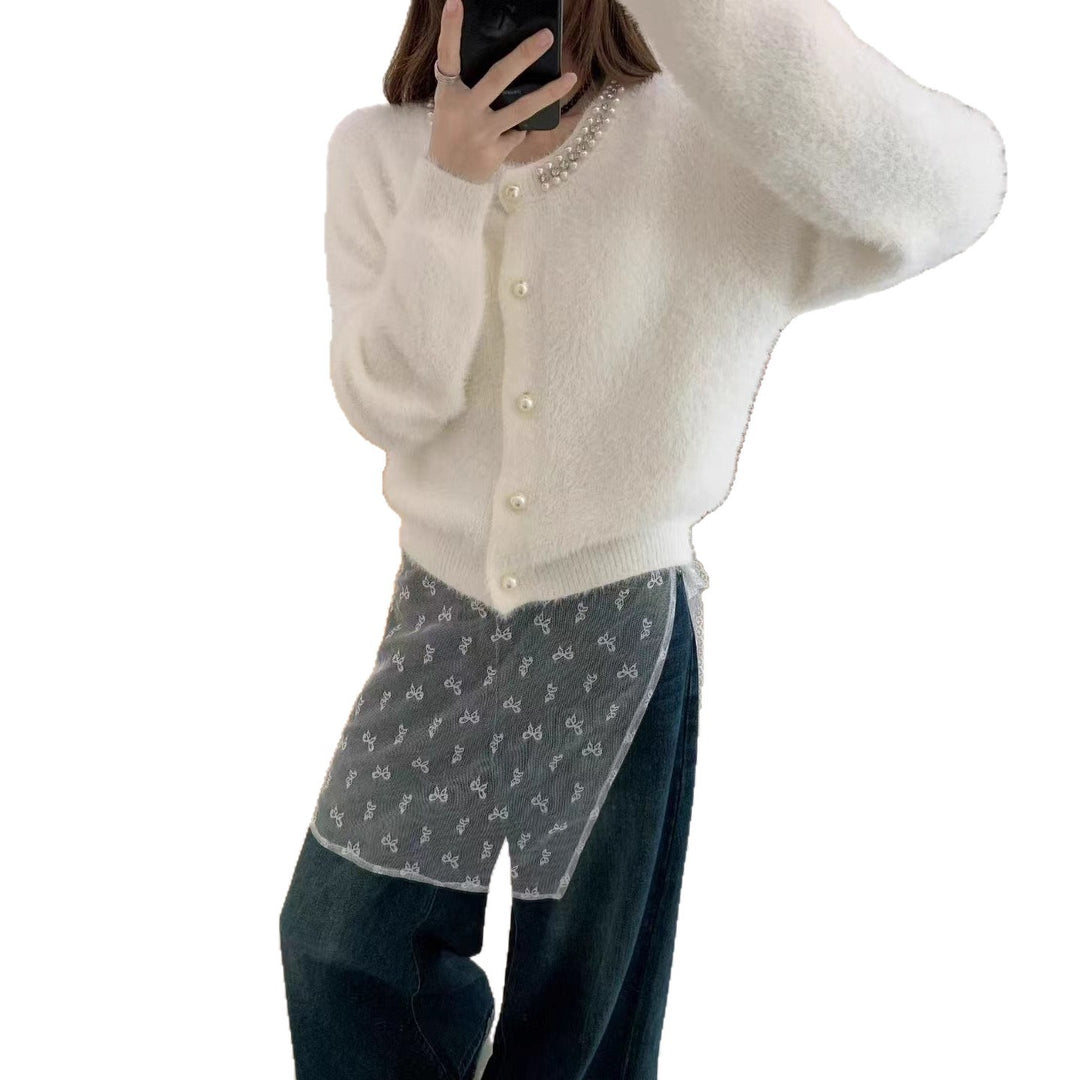 Damen Kuschelige Cardigan mit Perlen-Dekor Shop Nory