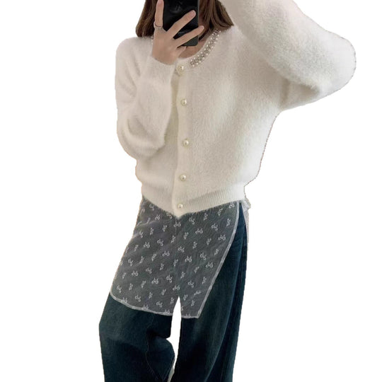 Damen Kuschelige Cardigan mit Perlen-Dekor Shop Nory
