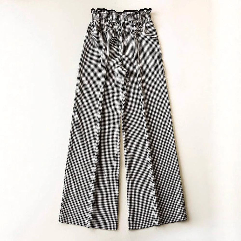 Damen Weite Vichy-Hose mit hoher Smok-Taille, Tunnelzug und aufgesetzten Taschen Shop Nory