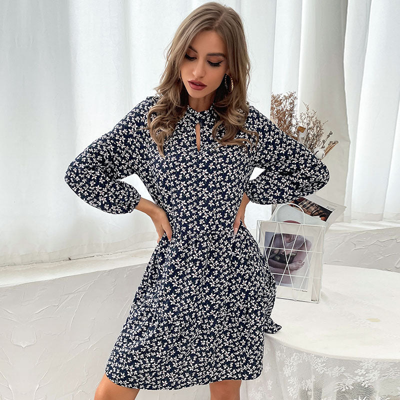Damen Gestuftes Minikleid mit Stehkragen, Blumenprint und taillierter A‑Linie Shop Nory